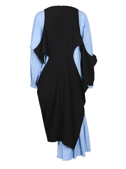 Color-block Big Size Long Dress  Tide Spring Autumn