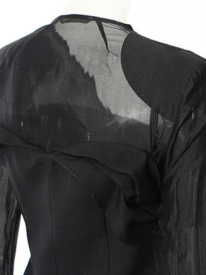 Mesh Perspective Elegant Blazer New Square Collar Long Sleeve Jacket Fashion Tide Spring Autumn