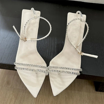 Crystal Narrow Band Buckle Strap Women Sandals Pointed Toe  High Heels Banquet Party Shoes