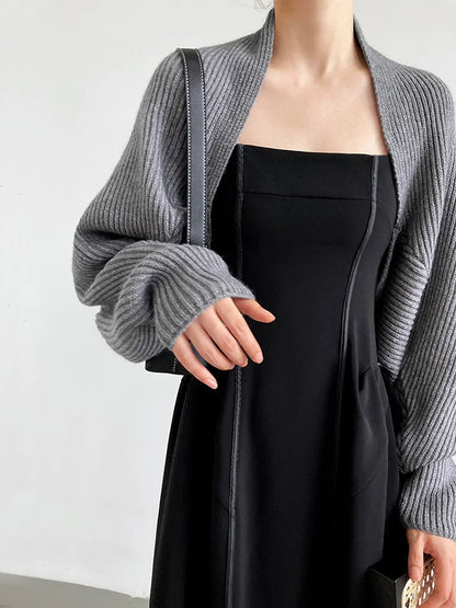 Elegant Gray Knitting Cardigan Sweater Loose Fit