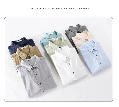 Spring Autumn New Pure Cotton Casual Long Sleeve Shirts for Men Clothing Simple Solid Color Soft Streetwear