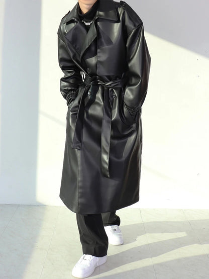 Faux Leather Trench Coat