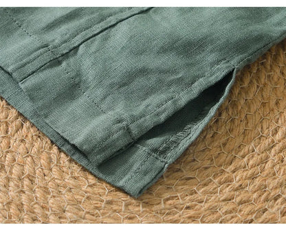 Summer New 100% Linen Short Sleeve T Shirt for Men Casual Thin Solid Color Slim Men Clothing