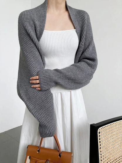 Elegant Gray Knitting Cardigan Sweater Loose Fit