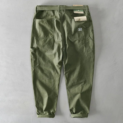 Spring Autumn New Pure Cotton Men Cargo Pants Men Clothing Casual Loose Belt Mid Waist Slim Fit Joggers Men Trouser