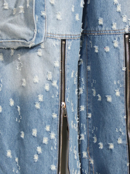 Waist Blue Denim Holes Big Pocket Wide Leg Wide Leg Jeans New Women Trousers