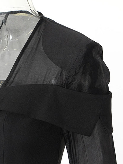 Mesh Perspective Elegant Blazer New Square Collar Long Sleeve Jacket Fashion Tide Spring Autumn