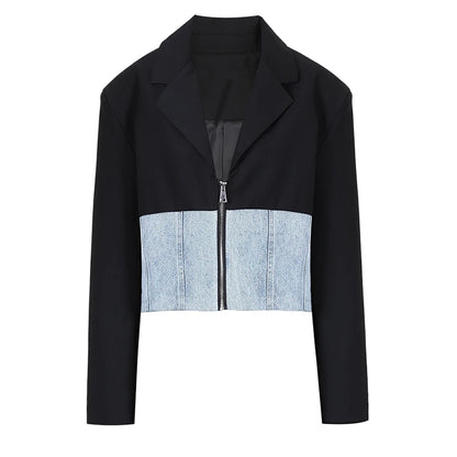 New Big Size Blazer Denim Wide Leg Pants Two Piece Suit