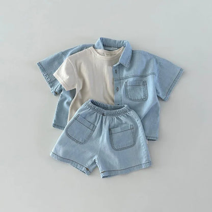 Set  Denim Suit Short-sleeved