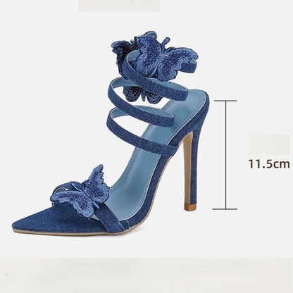 Denim Butterfly-knot Thin
 Heels Women Sandals