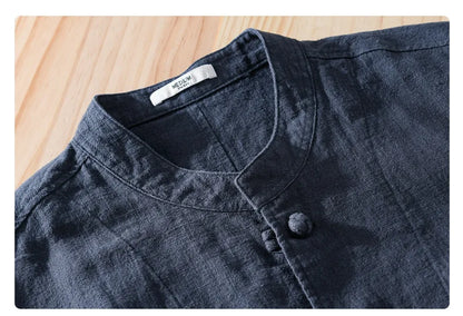 Spring Autumn New Knot Button Long Sleeve Shirts for Men Clothing Cotton and Linen Casual Soft Streetwear