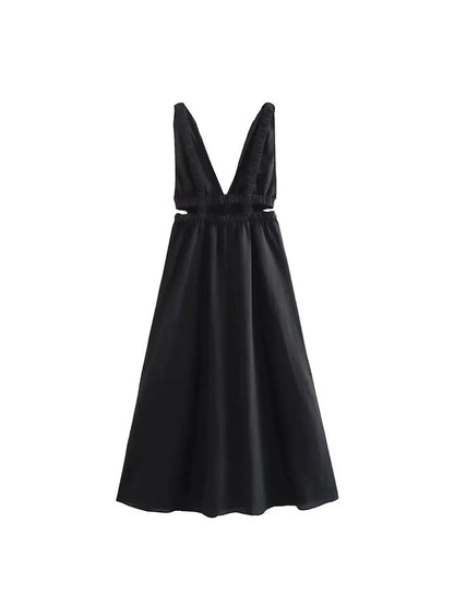 V-neck Waist Hollow A Holiday Dress Fashion Elegant Street Clothing
