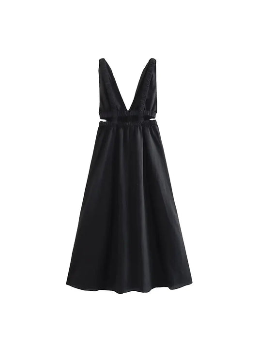 V-neck Waist Hollow A Holiday Dress Fashion Elegant Street Clothing