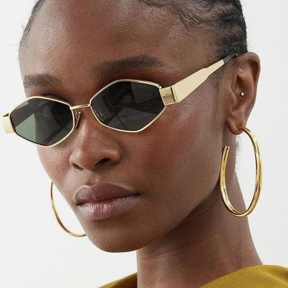 Fashion Polygonal Women Sunglasses 2024 Vintage Brand Rhombus Ladies Sun glasses Shades Unique Metal Frame Punk Eyewear Men