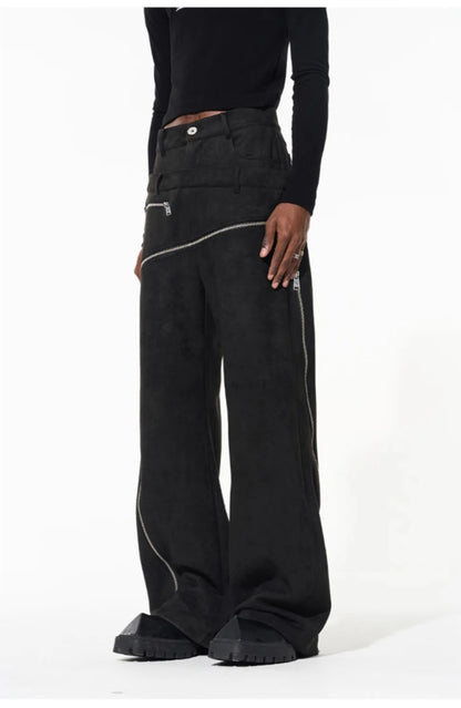 Cool  Khaki Stretchy Suede Faux Leather Pants  Luxury Designer