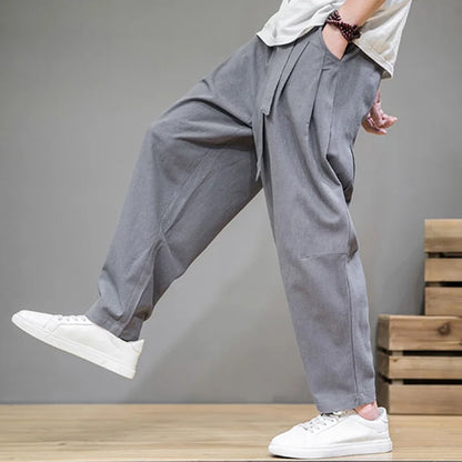 Linen Pants Men Elastic Waist Casual Harem Pant Loose Sweatpants pantalons homme