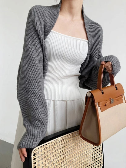 Elegant Gray Knitting Cardigan Sweater Loose Fit