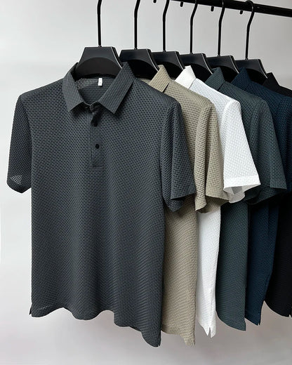 Silk Polo Shirts Breathable Solid Stretch  Golf Wear