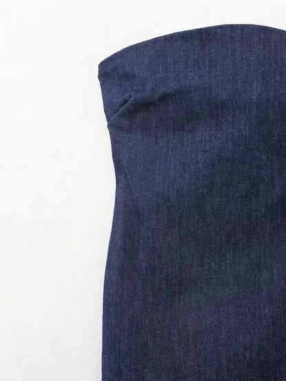 Strapless Backless Zipper Split Dress Party Blue Denim Female Long Dress for Women Summer Evening Dresses