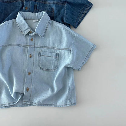 Set  Denim Suit Short-sleeved