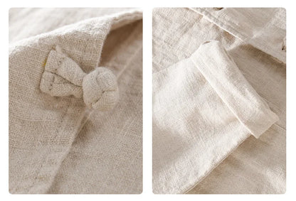 Spring Autumn New Knot Button Long Sleeve Shirts for Men Clothing Cotton and Linen Casual Soft Streetwear