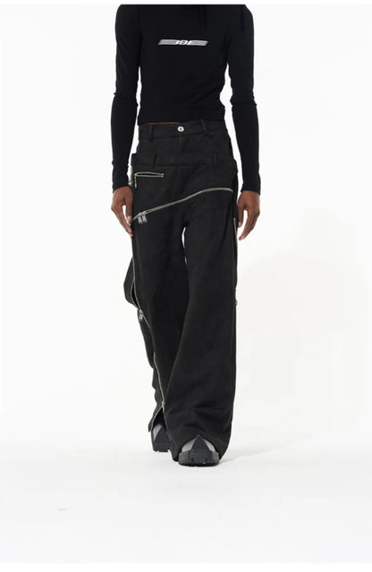 Cool  Khaki Stretchy Suede Faux Leather Pants  Luxury Designer