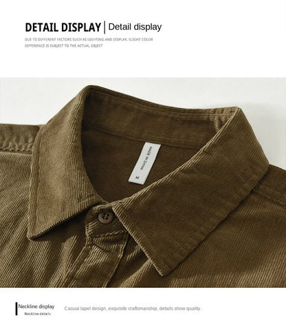 Spring Autumn New Vintage Corduroy 100% Cotton Long Sleeve Shirts for Men Clothing Solid Color Loose Soft Streetwear