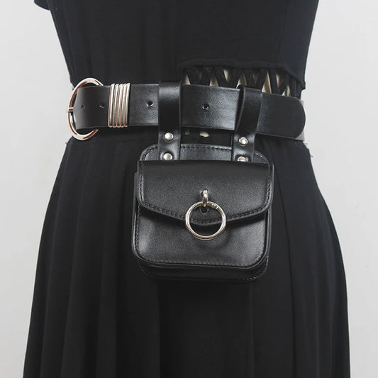 Pu Leather Mini-bag Metal Buckle Long Wide Belt