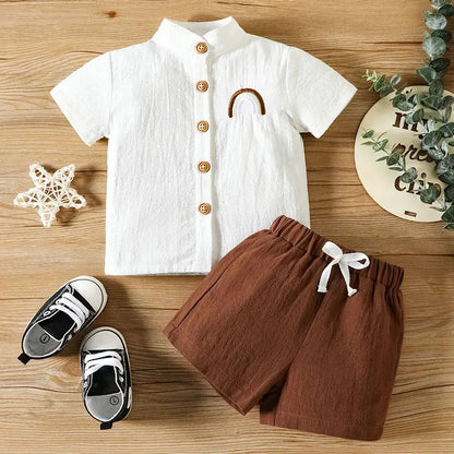 Baby Boy Cotton Small Stand-up Collar Embroidered Top