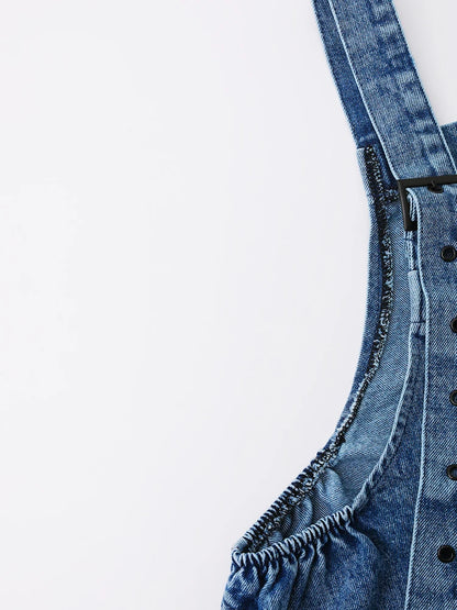 High Waist Blue Pocket Big Size Denim Overalls Trousers New Loose Fit Pants Women Fashion Tide Spring Autumn 2024 1K16401