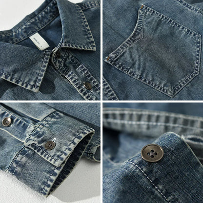 Spring Autumn New Vintage Denim Long Sleeve Shirts for Men Clothing Casual Cotton Loose Soft Streetwear Shirt AZ970