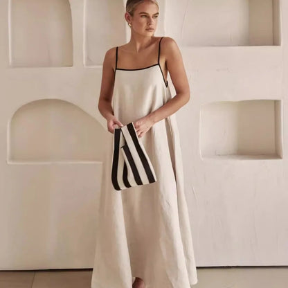 Vintage Linen Maxi Dress Sexy Straps Sleeveless Loose Long Dress Summer Fashion Bohemia Casual Dress