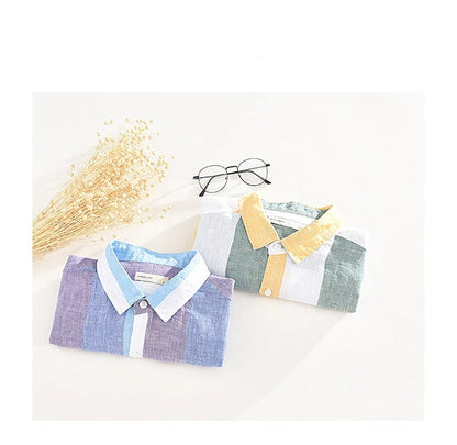 Spring and Autumn Striped Linen Shirts for Men Pure Linen Made Breathable Comfortable Long Sleeve Loose Men Clothing