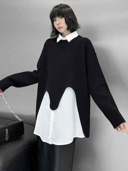 Big Size Knitting 
Sweater Black Irregular