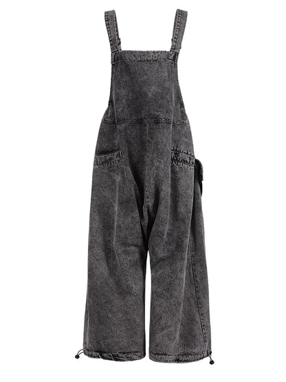 High Waist Blue Pocket Big Size Denim Overalls Trousers New Loose Fit Pants Women Fashion Tide Spring Autumn 2024 1K16401