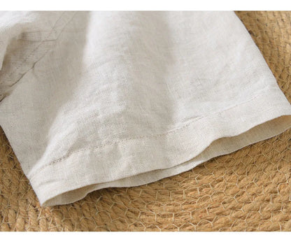 Summer New 100% Linen Short Sleeve T Shirt for Men Casual Thin Solid Color Slim Men Clothing