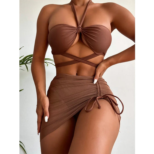 Three-Piece Mesh Skirt Bikini