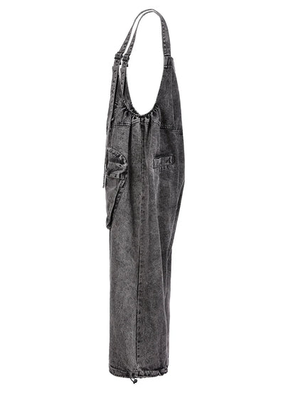 High Waist Blue Pocket Big Size Denim Overalls Trousers New Loose Fit Pants Women Fashion Tide Spring Autumn 2024 1K16401