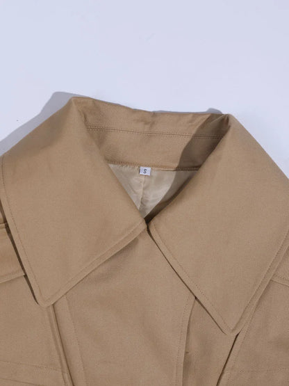 Cut-out Big Size Camel Long Trench New Lapel Windbreaker