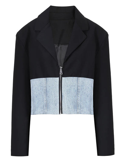 New Big Size Blazer Denim Wide Leg Pants Two Piece Suit