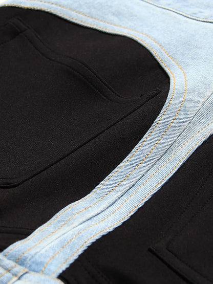 Blue Color-block Pockets Long Pencil Jeans