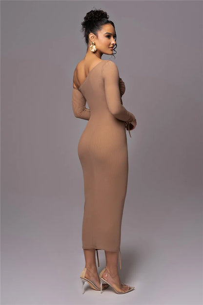 Mela Dress Mesh Backless Ruched Bodycon Club Party Sexy Long Dress
