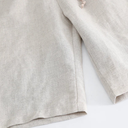 Girls Natural Linen Patchwork Dress Summer New Baby Kids Flare Sleeve Casual Cotton And Linen Dresses