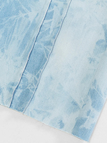 High Waist Blue Printed Denim Pocket  Wide Leg Jeans New Loose  Trousers