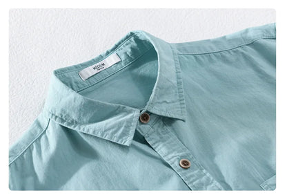 Spring Autumn New Pure Cotton Casual Long Sleeve Shirts for Men Clothing Simple Solid Color Soft Streetwear