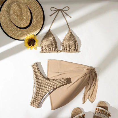 Wrinkled Halter Bikini Female Swimsuit