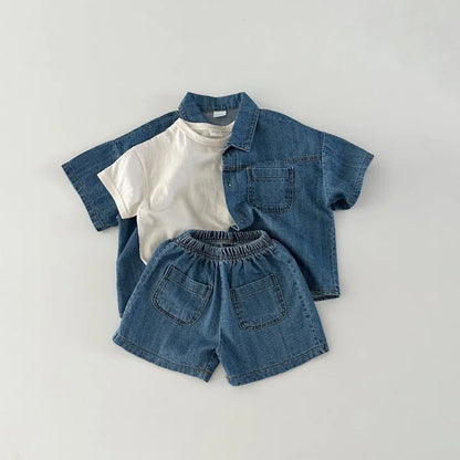 Set  Denim Suit Short-sleeved