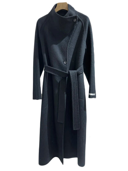 Red Belted Long Thick Woolen Coat