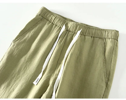 Spring Summer New Pure Color 100% Linen Pants Men Clothing Casual Simple Oversize Trousers B8236