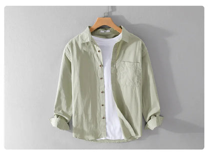 Spring Autumn New Pure Cotton Casual Long Sleeve Shirts for Men Clothing Simple Solid Color Soft Streetwear